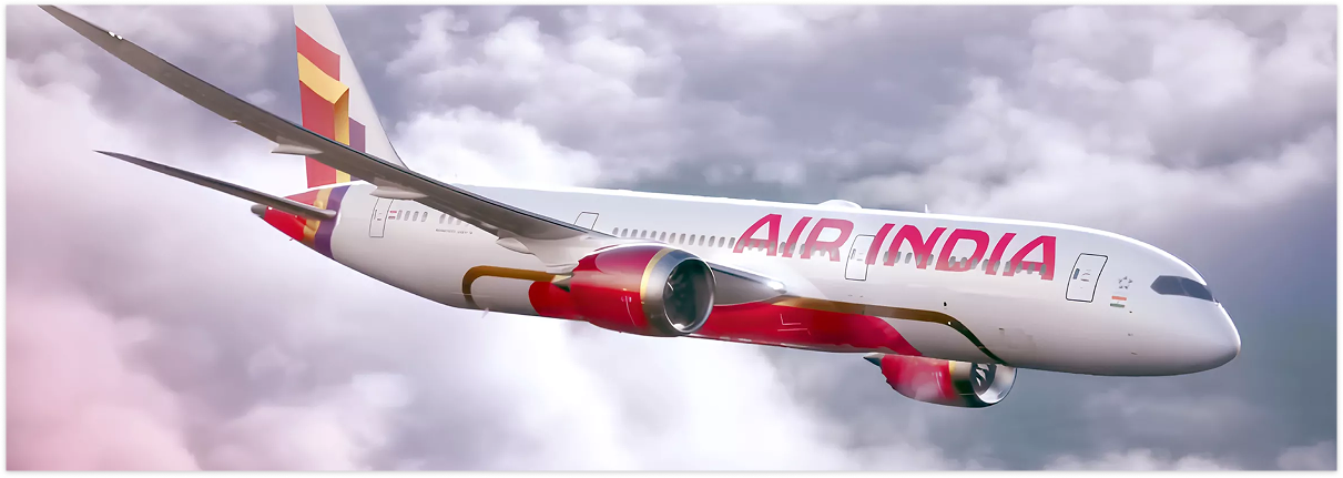 Air India aircraft with new livery flying above clouds