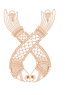 Mithila-style twin fish letterform study