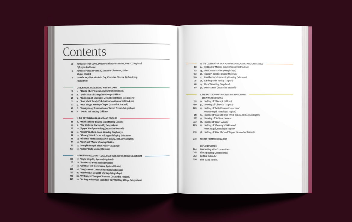 Contents spread from The Great Himalayan Exploration book