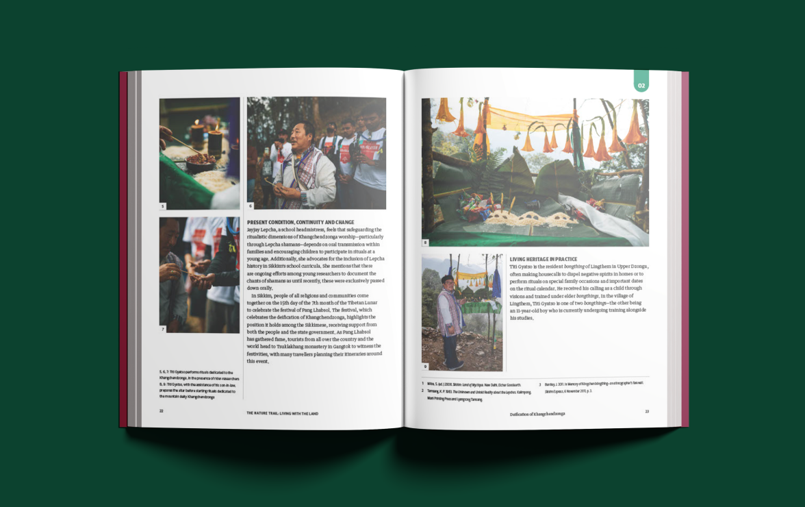 Nature Trail editorial spread on a deep green background