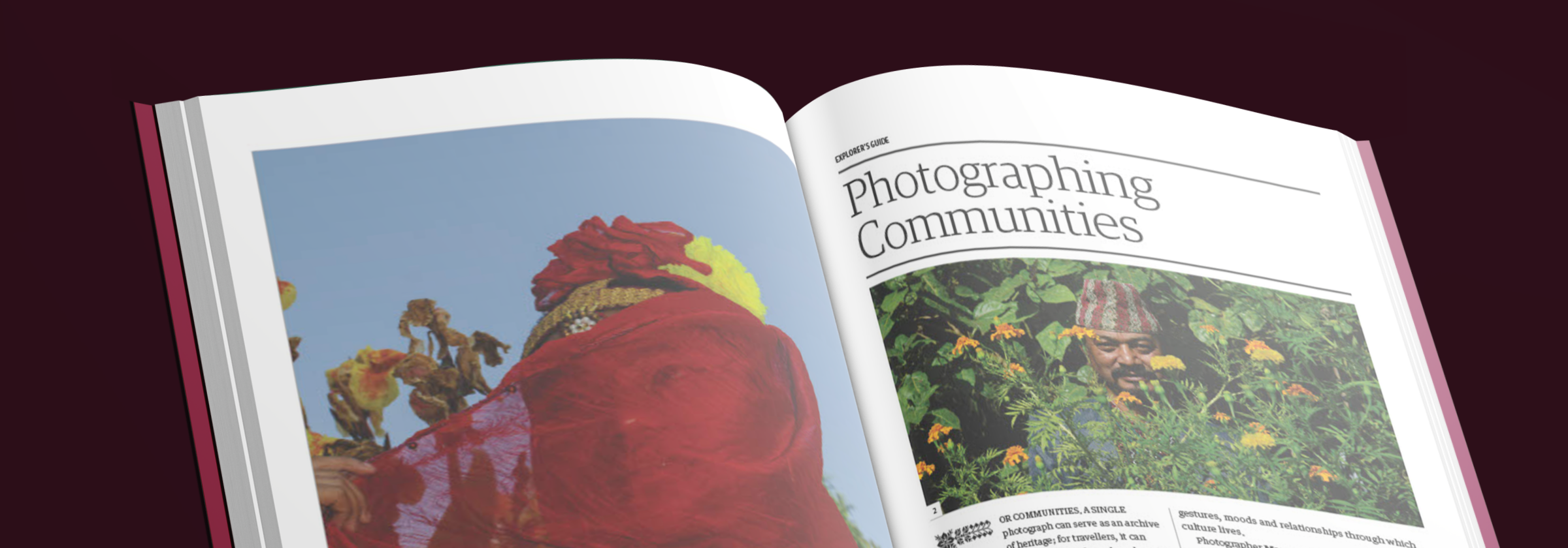 Open book spread titled Photographing Communities from The Great Himalayan Exploration