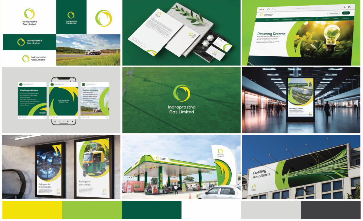 Concept 2 explorations — circular mark applications across print and digital