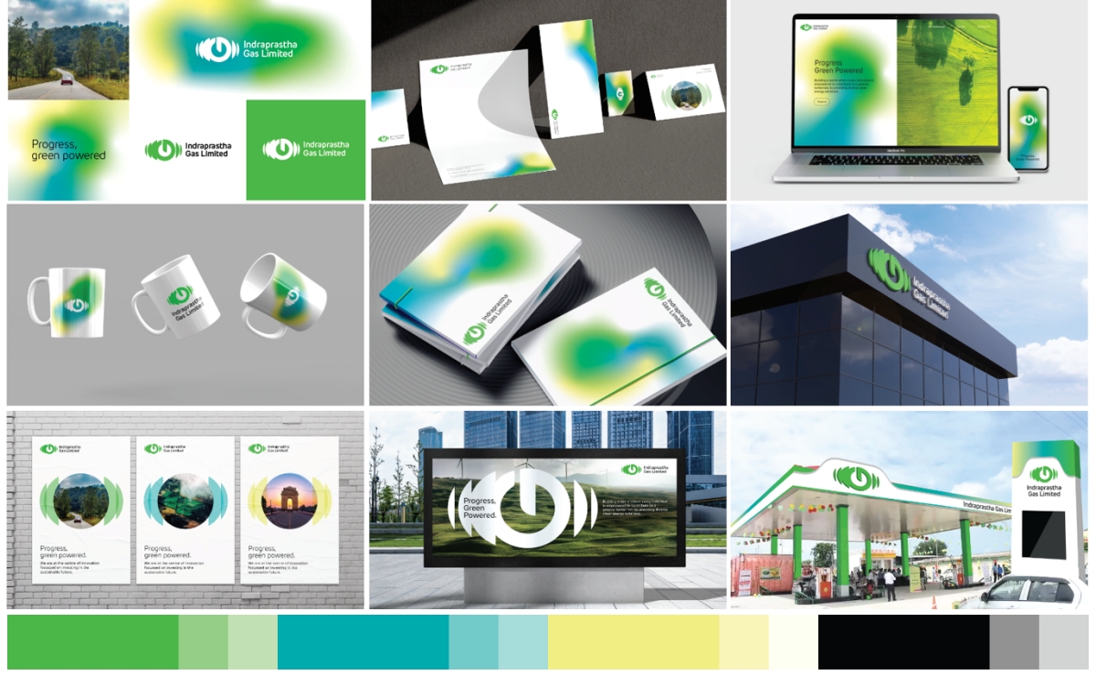 Concept 4 explorations — power-mark applications across digital and environmental touchpoints